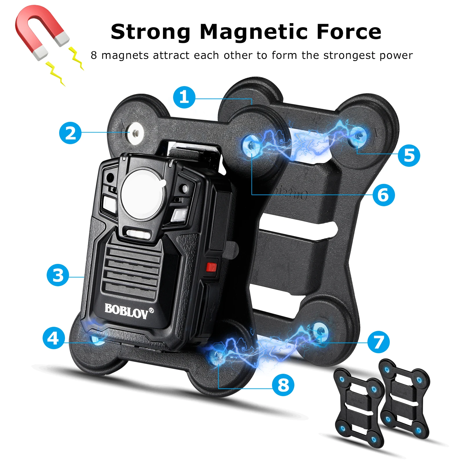 BOBLOV Magnetic Suction Back Clip Contains Magnets Inside and Outside with Strong Suction For Body Police Mini Camera KJ21 N9