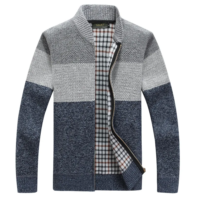 

Winter Fleece Male Long Sleeve Knitted Sweater Coat Full Zipper Patchwork Pattern Sweaters Cardigan Comfy Warm Casual Clothing