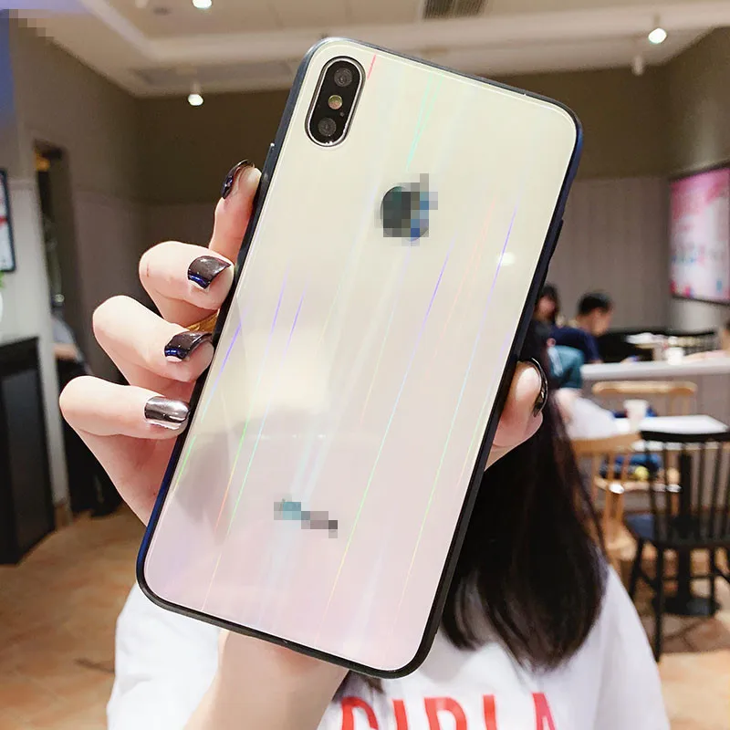 Роскошный стеклянный чехол для телефона aurora для iPhone 11 pro max с логотипом карамельного цвета, закаленное стекло для iPhone 8 7 6 6s 7Plus XR XS max