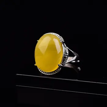 

Precious real natural amber ring s925 ring adjustable for men and women large gems eternity charms anillos pareja wedding Oval