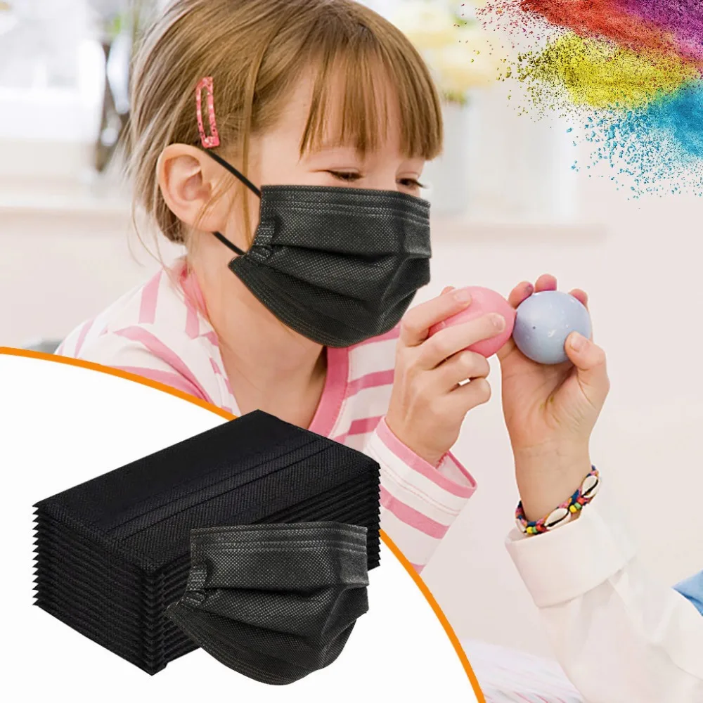 50pcs-Child-Disposable-Face-Mask-Black-Solid-color-Mouth-Muffle-Three-Layer-Breathable-Mascarillas-outdoor-Masking