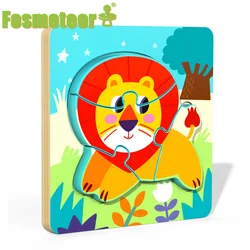 Fosmeteor rompecabezas de madera 3D para niños, rompecabezas de animales de madera, inteligencia para niños, juguetes educativos tempranos para niños