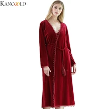 KANCOOLD зимняя бархатная теплая одежда для сна с v-образным вырезом и длинным рукавом, элегантное Дамское Платье для сна, удобное пеньюар