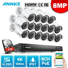 ANNKE 16CH 4K Ultra HD POE сетевая видео система безопасности 8MP H.265+ NVR с 16 шт 8MP 30m EXIR ночное видение уличная IP камера