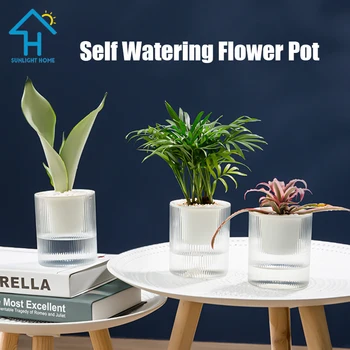 

1PCS Self Watering Flowerpots Transparent Double Layer Flower Pots Automatic Water-absorbing Plant Pots For Home/Office