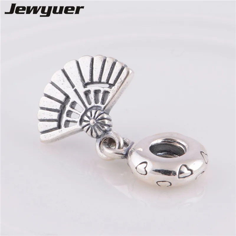 Vintage Fan Dangle Charms 925 Sterling Silver jewelry pendant charm Fit beads Bracelets Bangles DIY Making assessories DA027