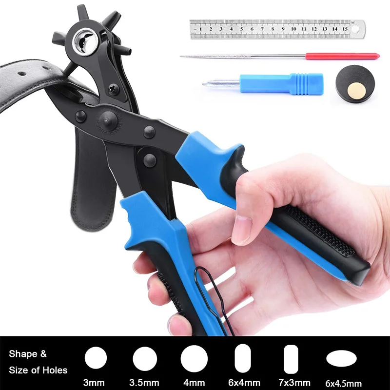 Leather Hole Punch Tool For Belts With Ruler Screwdriver Plate And Awl Puncher Fabric Saddle | Дом и сад