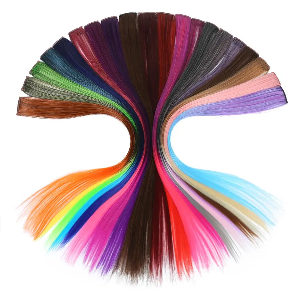 

Allaosify 22" Rainbow Color Clip In One Piece Hair Extensions Straight Long Synthetic Heat Resistant Hair Pieces Clip Ins Purple