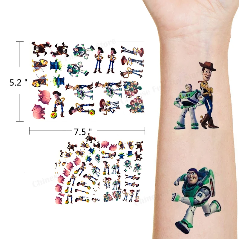 Pegatinas de tatuaje temporal Toy Story para niños, Buzz Lightyear, Disney, Anime, decoración de la piel, Woody, dibujos animados, regalos de Navidad y cumpleaños