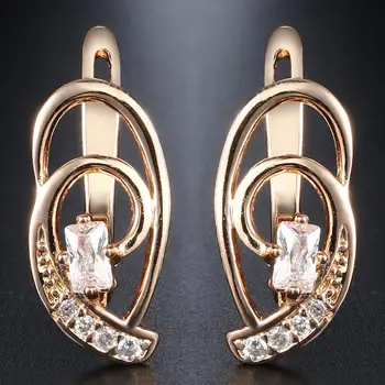 

White CZ Earrings 585 Rose Gold Paved Pink Cubic Zirconia for Women Girls Fashion Jewelry GE98B