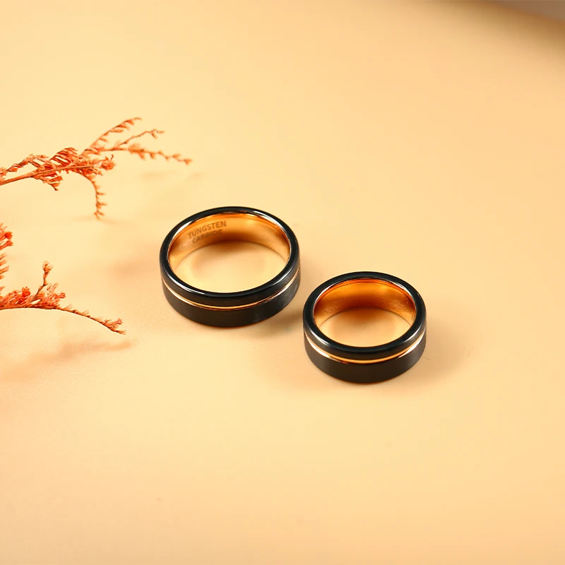 Soul Men Black with Rose Gold Color Tungsten Wedding Band 8mm for Women 6mm for Men Comfort Fit Couple Lovers Anniversary Ring 3