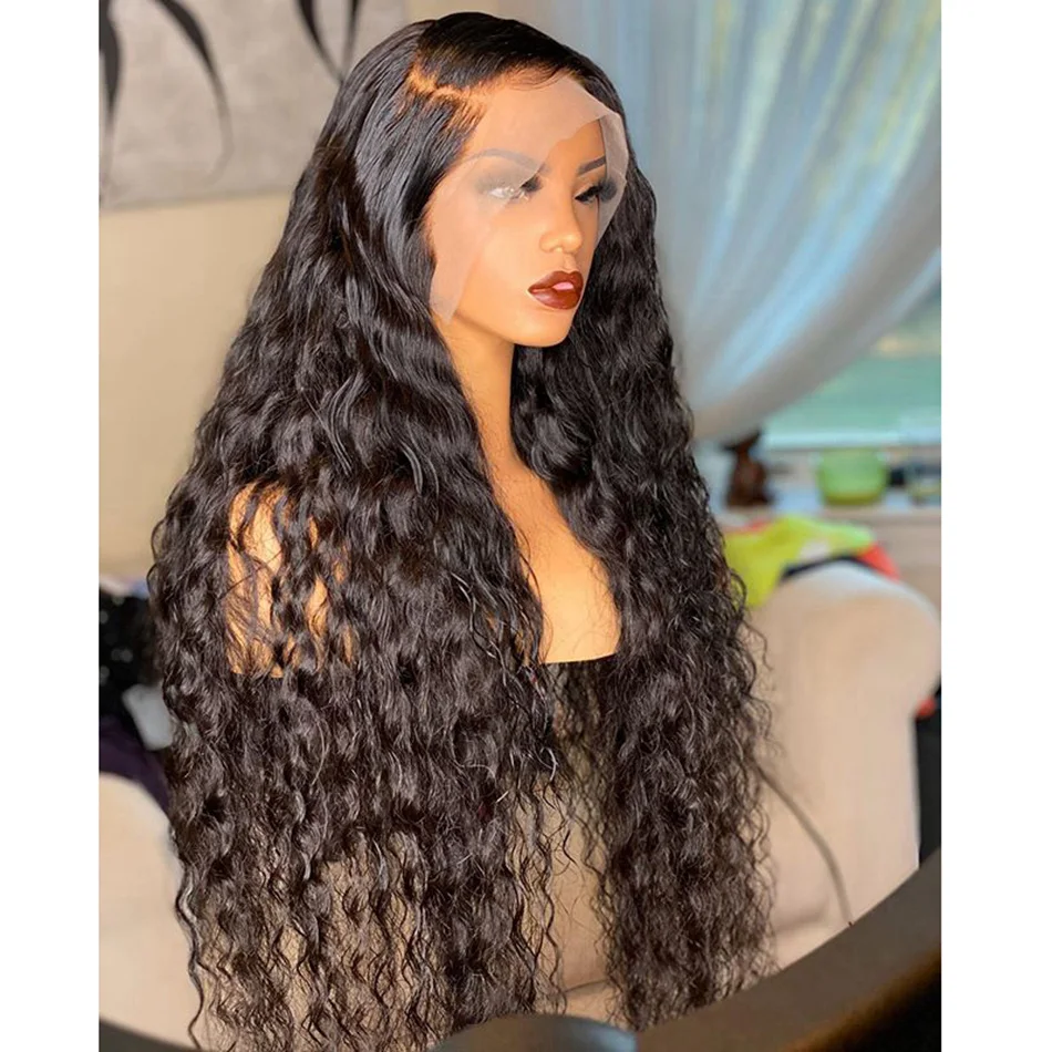 Human Hair Full Lace Water Wave Wigs for Black Women 150 Density Pre Plcuked Brazilian Full Lace Remy Hair Wigs Middle Ratio