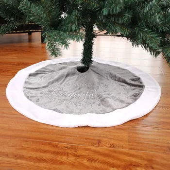 

Gray White Christmas Tree Skirt Embroidered Mat for Xmas Tree New Year Decorative Round Carpet Festival Scene Decoration Cloth