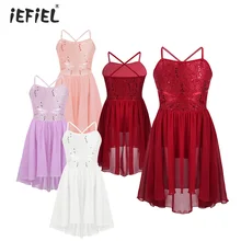 Iefiel для детей девушка с сияющими блестками; кружевное гимнастические трико для девочек, танцевальная одежда шифон балетное платье бальные костюмы для лирических танцев