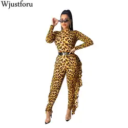 Wjustforu с оборками, золотистый модный обтягивающий леопардовый комбинезон для женщин, 2 цвета, элегантный комбинезон с принтом, Женский