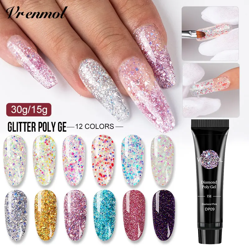 Гель для наращивания ногтей Vrenmol Glitter Ploy Алмазный долговечный УФ гель