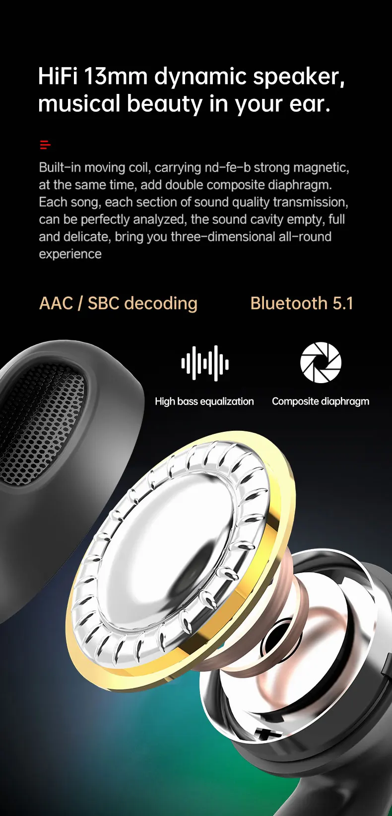 FineBlue F22 Pro Bluetooth 5.1 Stereo Handsfree Sports Wireless headset Headsets 5 music time Bluetooth Earpiece with HD mic