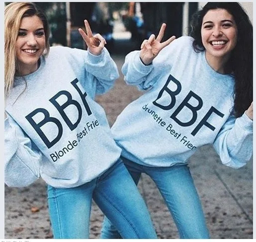 AliExpress корейская мода для похудения BBF лучший друг цифровая печать панк Свободная Толстовка
