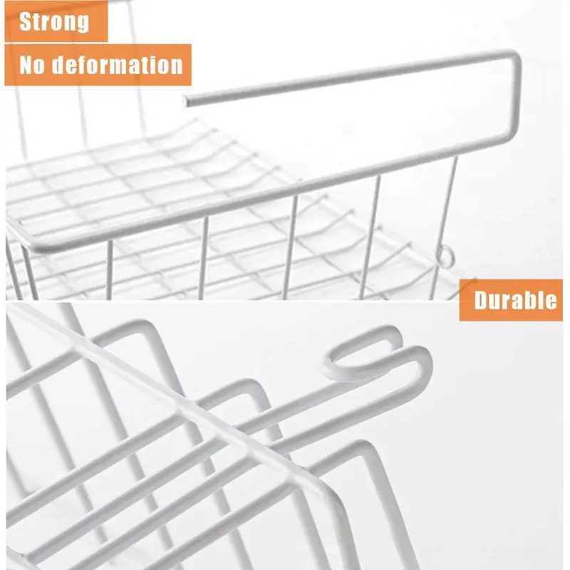 

Under Shelf Storage Basket, 2 Pcs Under Cabinet Storage Wire Basket Organizer Fit Dual Hooks for Kitchen Pantry Desk Bookshelf