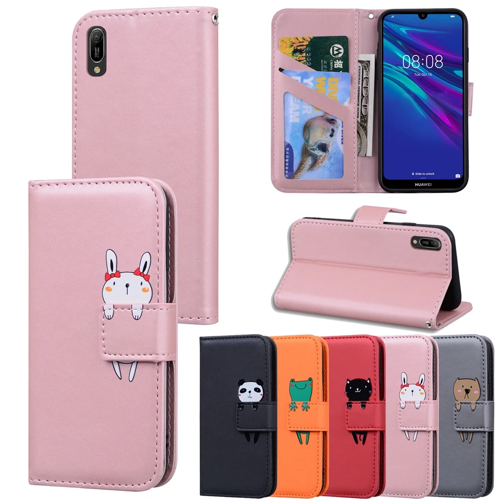 Чехол для Huawei Y6 Y7 2019 кожаный чехол книжка с мультяшным рисунком телефона Y5 Prime 2018