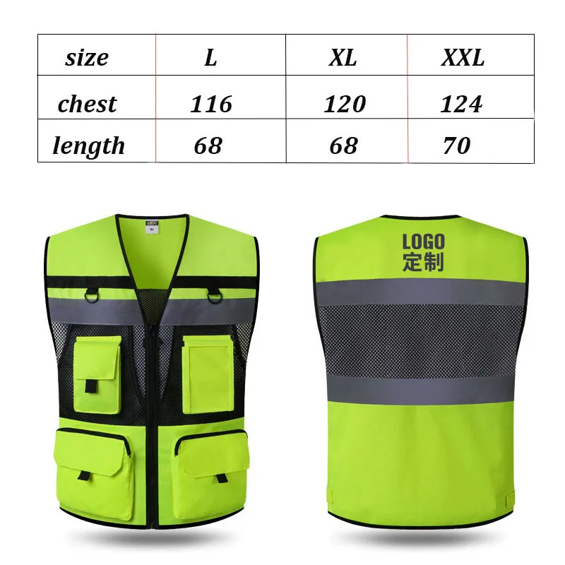 Hi Vis Reflective Safety Vest Mesh Summer Waistcoat Jacket Vest With Mulit Pockets Cargo Workwear Men Protect Warning
