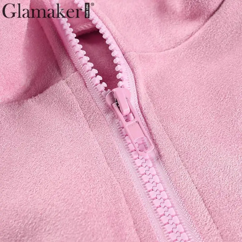 Glamaker толстовка на молнии с буквенным принтом женская розовая уличная одежда с длинным рукавом обрезанный женский топ сексуальный короткий белый модный свитшот