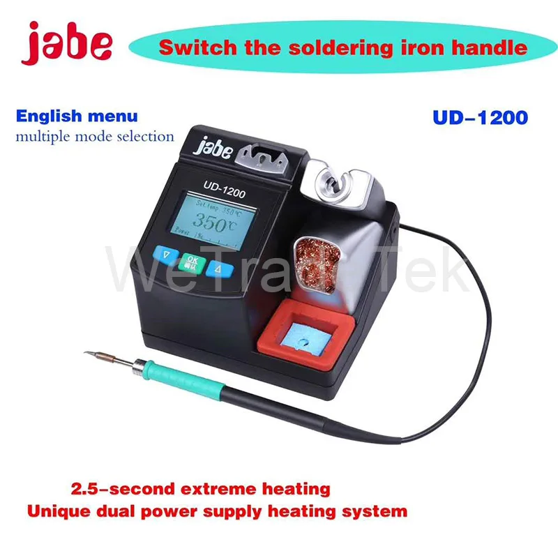 

Jabe UD-1200 Lead Free Soldering Station 2.5 Fast Heating With Dual Channel Power Heating System PCB Welding Station with 3 Tips