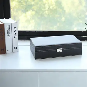 

Fashion trend Jewelry Box 8 Slots Watch Organizer Storage Case with Lock and Mirror for Men Women Brown Black 2019 Hot sale