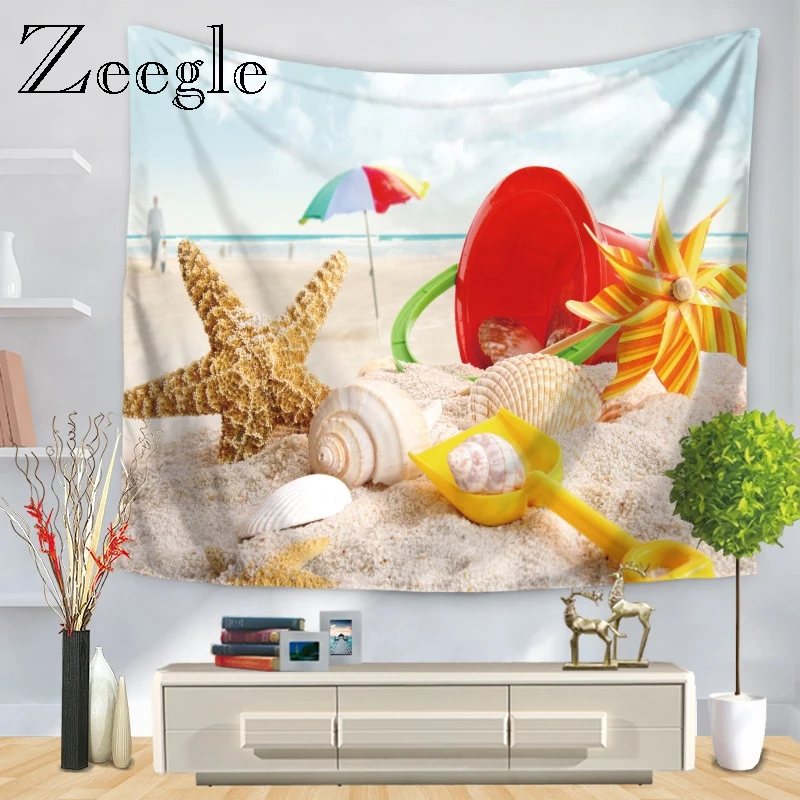 Zeegle Beach Shell Starfish Pattern Tapestry Wall Hanging Tapestry Bedroom Livingroom Dorm Wall Art