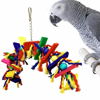 

Wooden Colored Rope Knot Wooden Block Chewing Biting Toy for Bird Parrot Pet