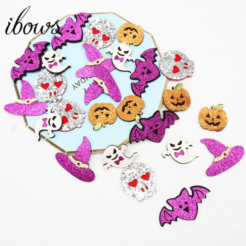 

IBOWS 10pcs/Bags Non-woven Ghost Pumpkin Patches Glitter Felt Halloween Holiday DIY Cloth Decoration Children Crafts Materials
