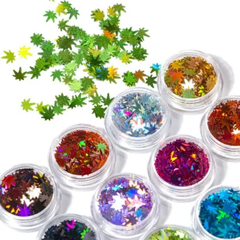 

12 Colors Nail Maples Leaf Decoration Sequins Multicolor Shiny DIY Nail Decors Set Dropshipping SMJ