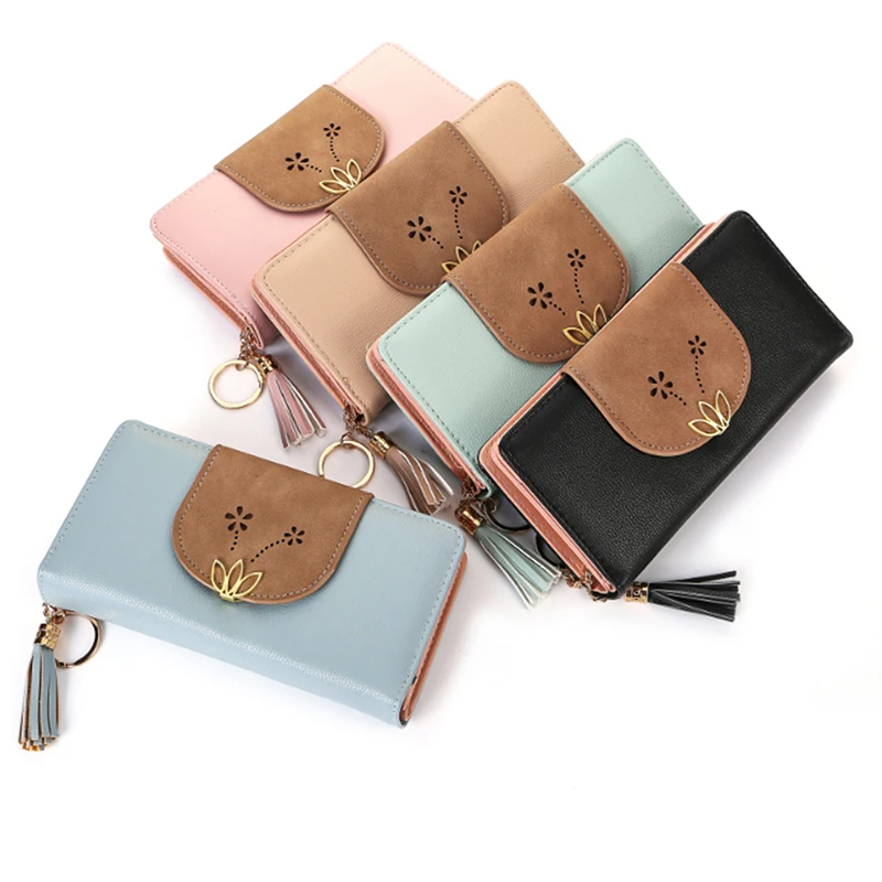 

New Style Women Tassel Print Wallets Long Multi-card Position Button Bag Hand Zipper Phone Bag Womens Wallets And Purses