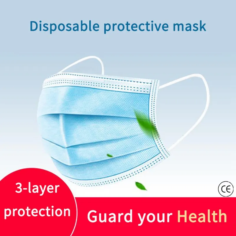 

Fast shipping 3-layer mask 50 pcs disposable dust-proof anti-particles melt-blown cloth mask masque protection respiratoire face