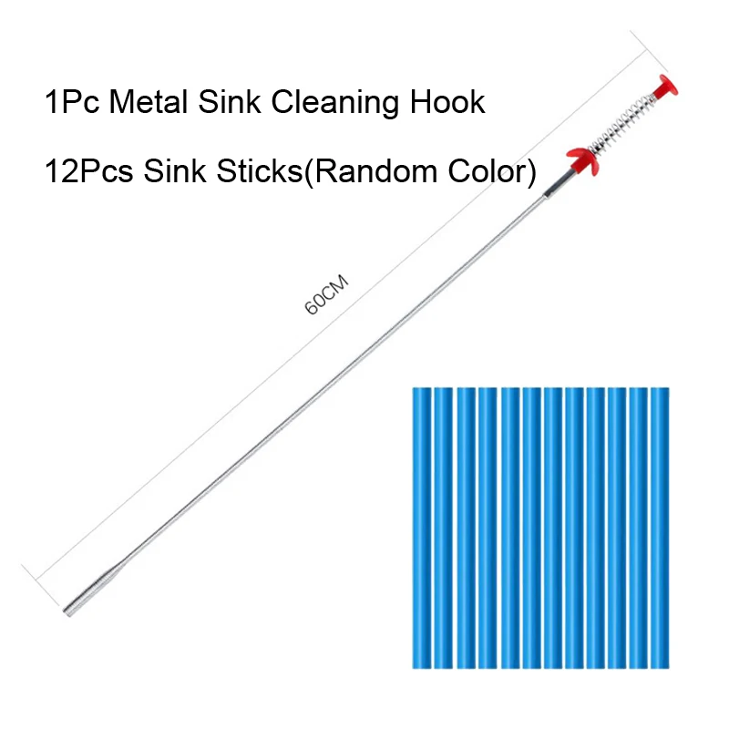 Мойка чистящее средство для слива крюк для очистки раковины палочки для бытовой раковины Ванна туалетный очиститель трубы Ванная комната Кухня Чистка канализации инструменты GYH - Цвет: Metal Hook 12Sticks