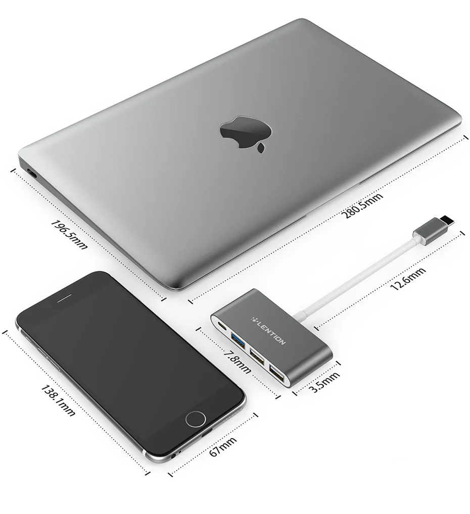 USB C концентратор с type C, USB 3,0, USB 2,0 адаптер для MacBook pro16, MacBook Air Pro 13/15(Thunderbolt 3), ChromeBook