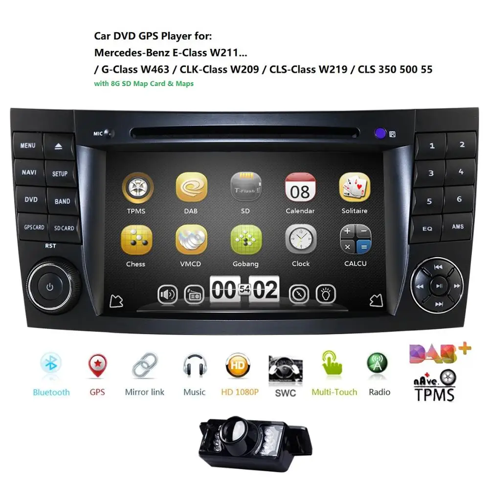 Discount Two2 Din 7 Inch Car DVD Player For Mercedes/Benz/E-Class/W211/E200/E220/E300/E350 SD USB GPS Radio RDS SWC TV BT EQ MAP Rear CAM 0