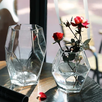 

Simple geometric prismatic glass vase handmade glass vase geometry decor living room container vase Office Wedding Decor J
