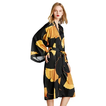 

Lingerie Robe Silk Robes for Women Sexy Bathrobe Kimono Sleepwear Nightgown Ladies Long Gowns Black Long Sleeve Night Wear