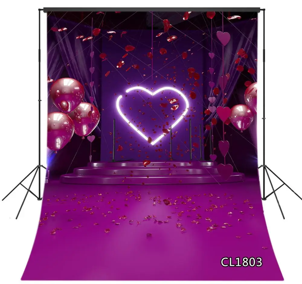 紫のバレンタインデーの写真の背景 ハート型のランプ 赤いバラの花びら パーティーの装飾 写真スタジオの背景 Aliexpress 家電製品