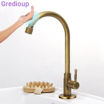 

Kitchen Sink Touch Faucets Single Cold Smart Sensor Tap Deck Mount Single Hole Faucet Automatic Touch Control Taps Antique Gold