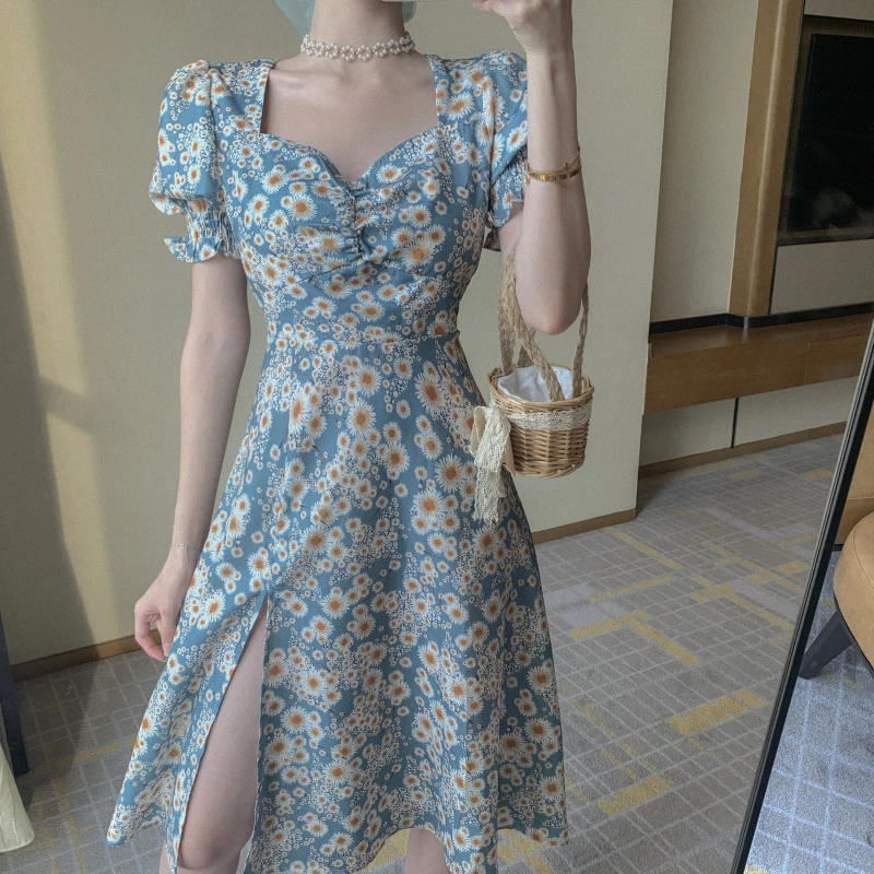 Korean Chic Vintage Daisy Print Dress ...