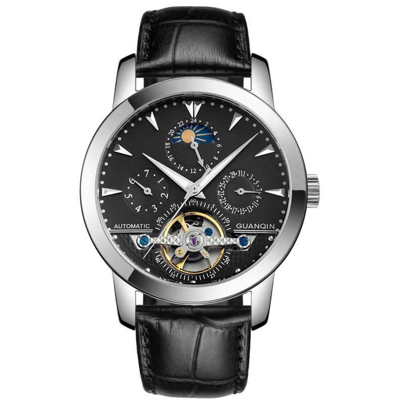 

GUANQIN GQ10028 Luxury Men's Casual Watches Tourbillon Automatic Mechanical Leather Watch Men Luminous Clock reloj hombre