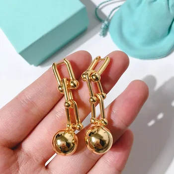 

High Quality Fashion Jewelry Ball Style Earring Slub Chain Gold Color Drop Earrings For Women Brand Jewelry (DJ1411)