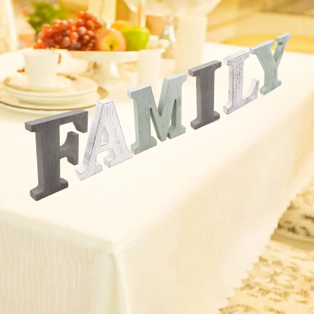 Rustic Wood Family Sign Decor, Decorative Word Signs, Freestanding Cutout Word Table Decor Centerpiece