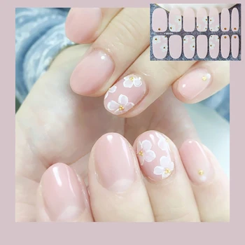 

14pcs/sheet Flower Decals Glitter Nail Art Stickers YW Series Full Cover Wraps Waterproof Tearable Adhesive Manicure Accessories