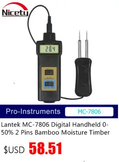 Тонкости WM801A цифровой портативный 5-40% 2 шпильки бамбук влаги Лесоматериалы влажной измеритель влажности древесины Null