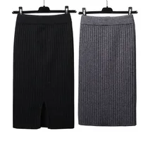 Зимняя женская элегантная юбка-карандаш средней длины с разрезом сзади, повседневная трикотажная юбка с высокой талией, женские юбки s Jupe Femme Faldas