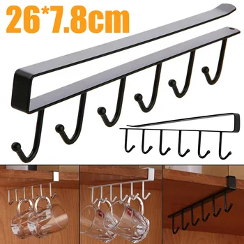 

6 Hooks Cup Holder Hang Kitchen Organizer Cabinet Under Shelf Storage Rack Home Organization Useful Household Tools