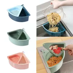 Kitchen Triangular Sink Strainer Drain Fruit Vegetable Storage Sink Filter Tool Sponge Suction Drainer Cup Rack Basket Shel M0H8